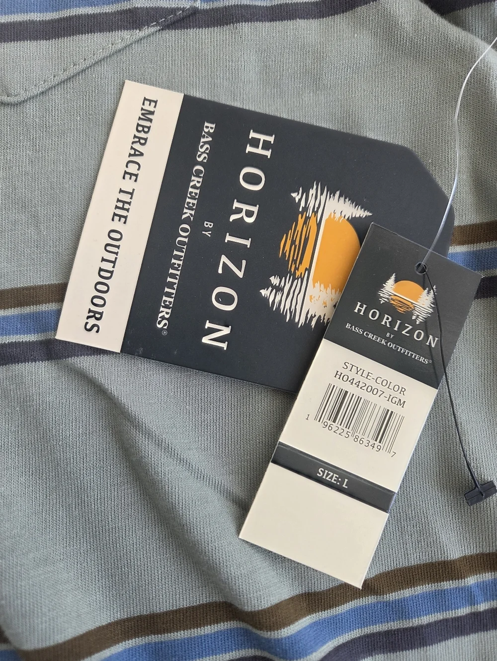 Horizon by Bass Creek Outfitters Men's Striped Polo Shirt Green Blue Size L - Picture 5 of 7